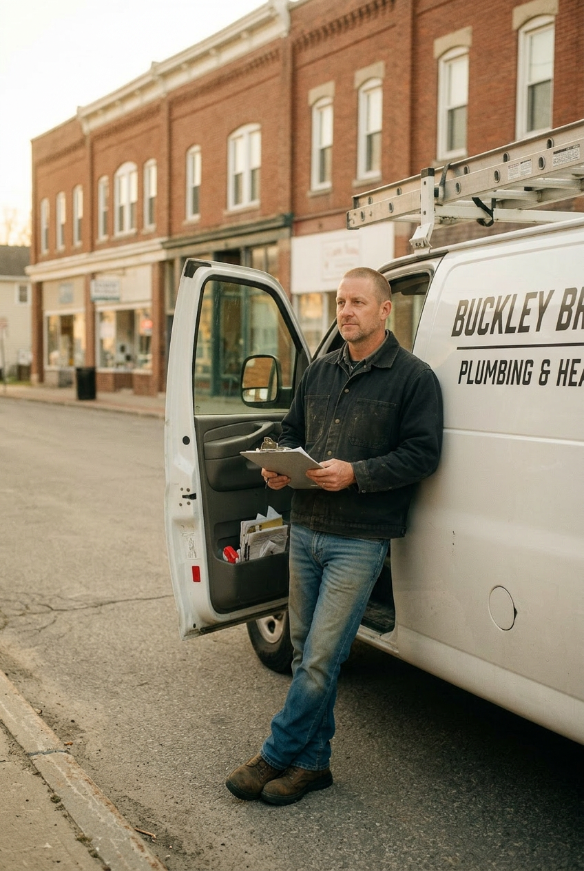 Dan Buckley leaning on the work van